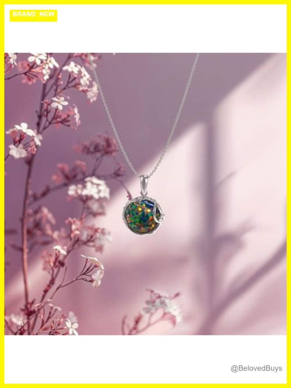 925 Sterling Silver Simulated Black Opal Pendant Necklace 20in Women - Picture 3 of 6